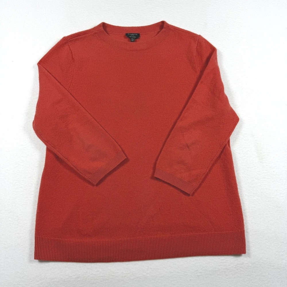 Talbots Pure Cashmere Sweater Womens XLP Orange Red Crewneck 3/4 Sleeve Knit